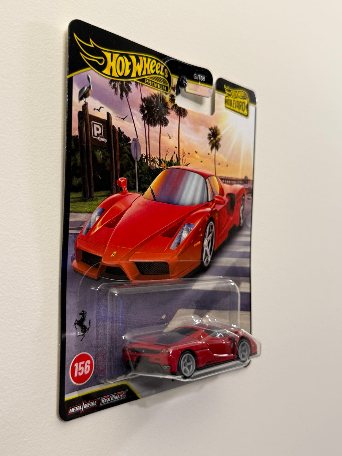Enzo Ferrari Hot Wheels Premium Boulevard #156 angled packaging view