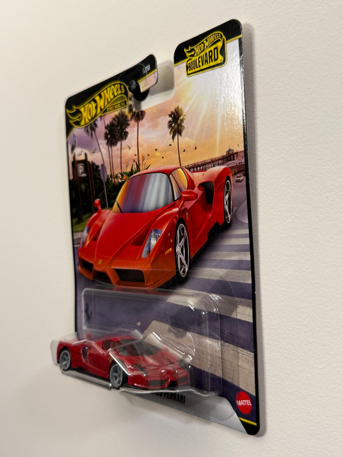 Enzo Ferrari Hot Wheels Premium Boulevard #156 angled packaging view