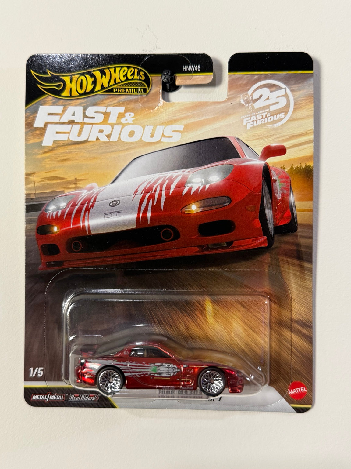 1995 Mazda RX-7 – Fast & Furious 25th Anniversary – Hot Wheels Premium front packaging