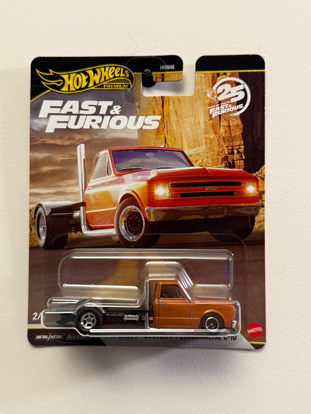 1967 Chevy Custom C10 – Fast & Furious 25th Anniversary – Hot Wheels Premium front packaging