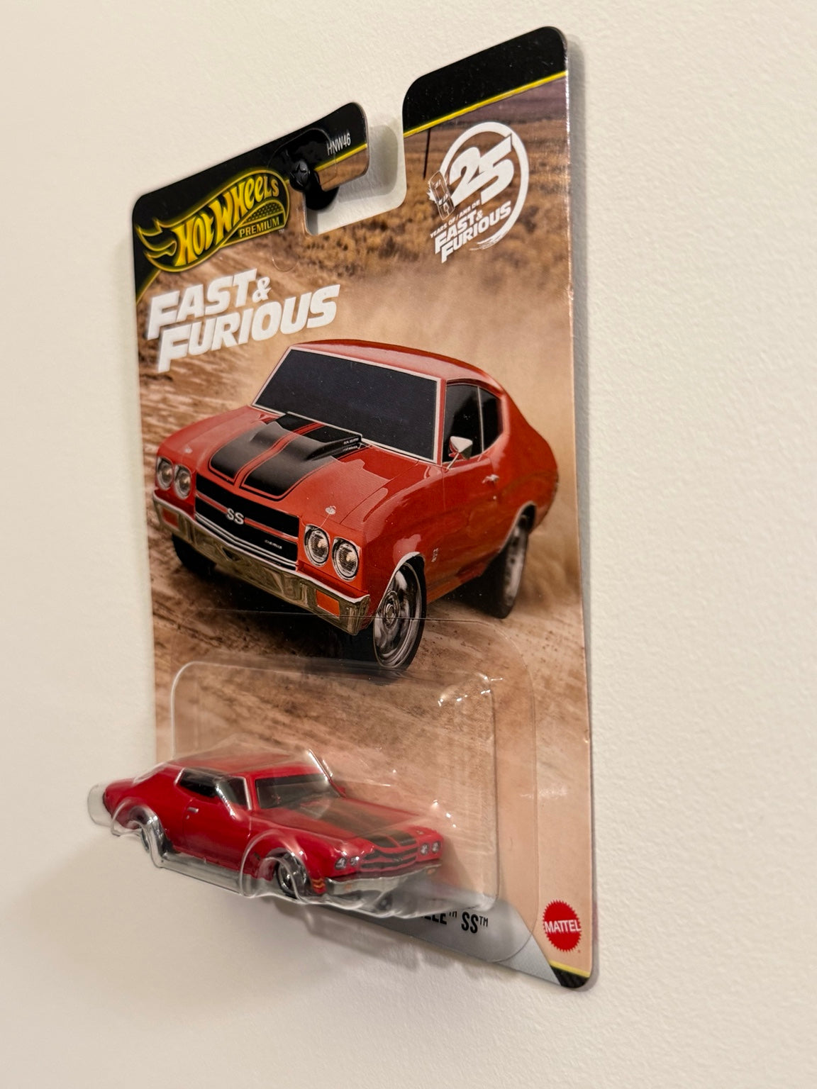 1970 Chevelle SS – Fast & Furious 25th Anniversary – Hot Wheels Premium angled packaging view