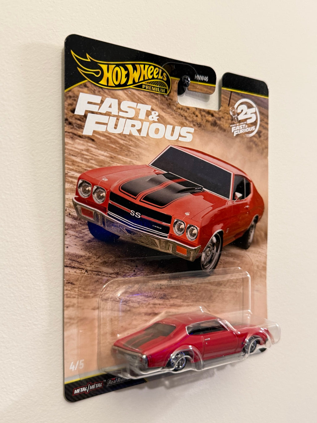 1970 Chevelle SS – Fast & Furious 25th Anniversary – Hot Wheels Premium angled packaging view