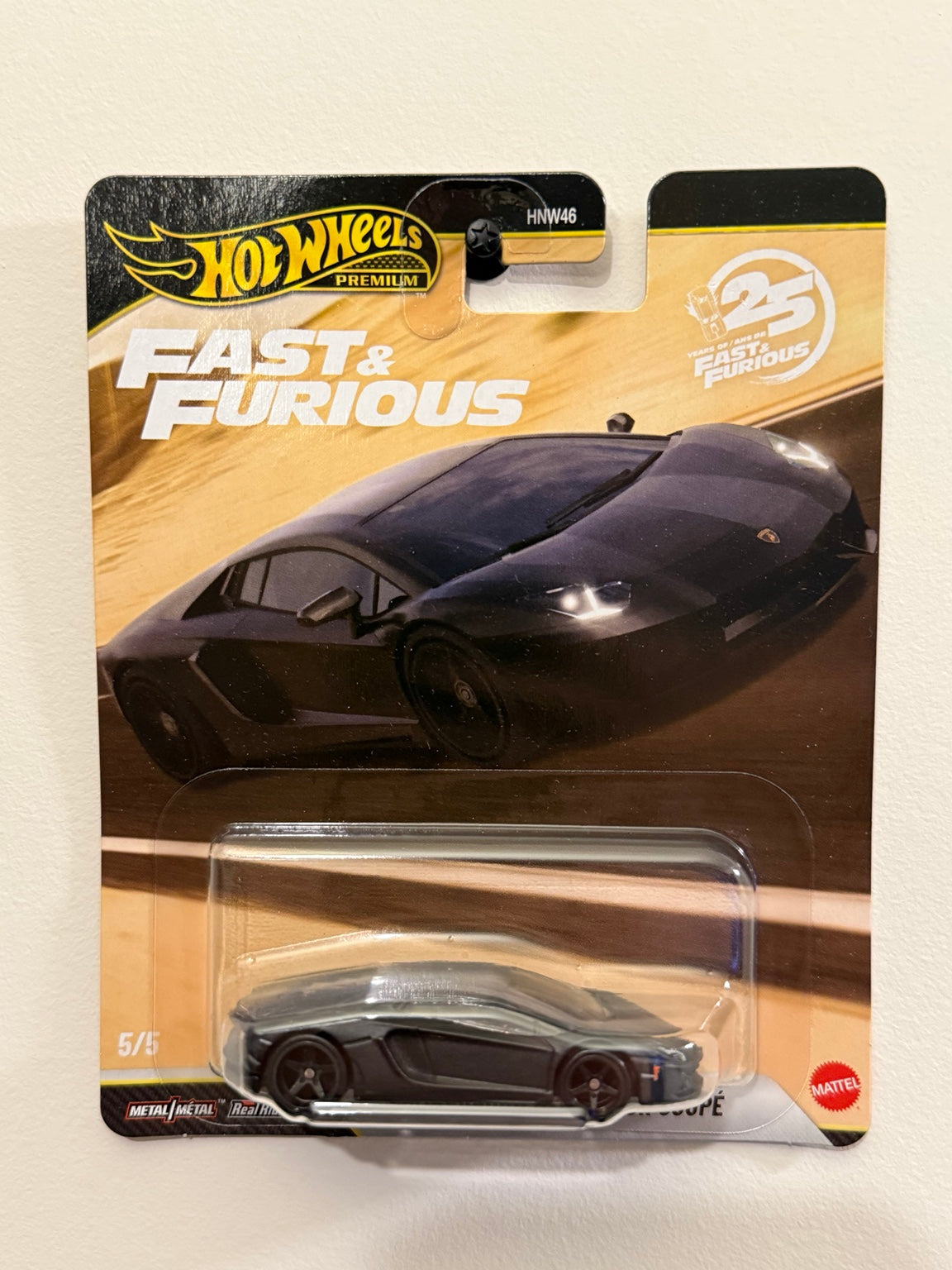 Lamborghini Aventador Coupé – Fast & Furious 25th Anniversary – Hot Wheels Premium front packaging