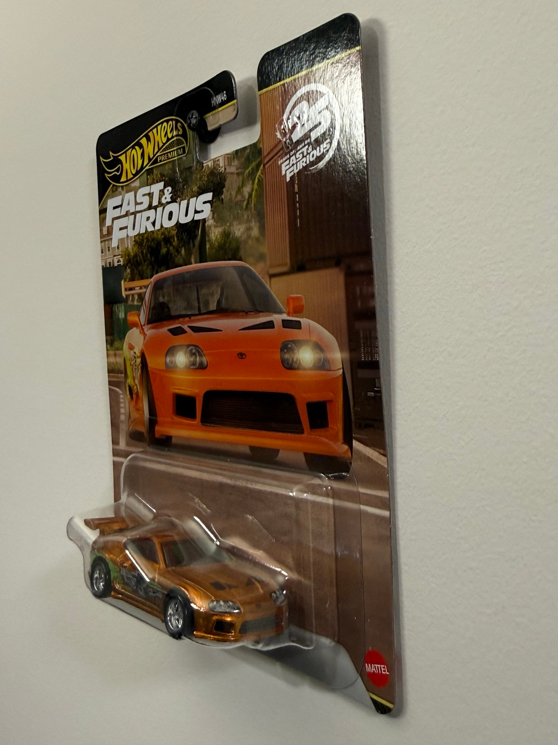 Toyota Supra Chase – Fast & Furious 25th Anniversary – Hot Wheels Premium angled packaging view