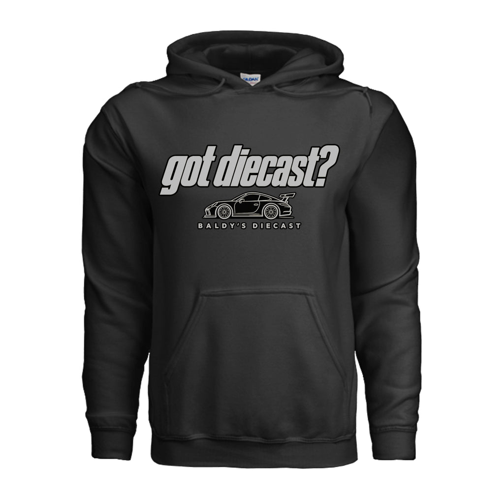 Black GOT DIECAST? collector hoodie – front mockup
